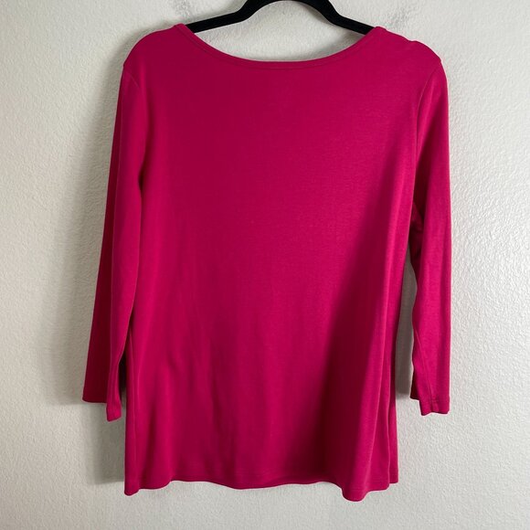 LL Bean Womens Medium Pink 100% Supima Cotton Button Shoulder Top 3/4 Sleeve - Picture 8 of 8